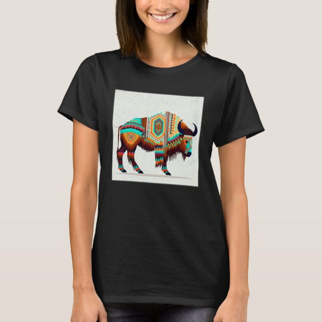 American Buffalo Colorful Aztec Bison Men Women T-Shirt (Vorderseite)