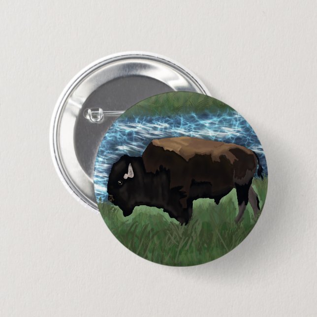 American Buffalo oder Bison Illustration Button (Vorne & Hinten)