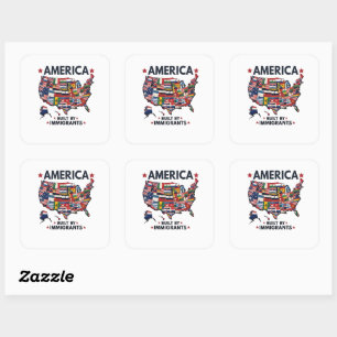American Builed by Immigrations Patriotic American Quadratischer Aufkleber