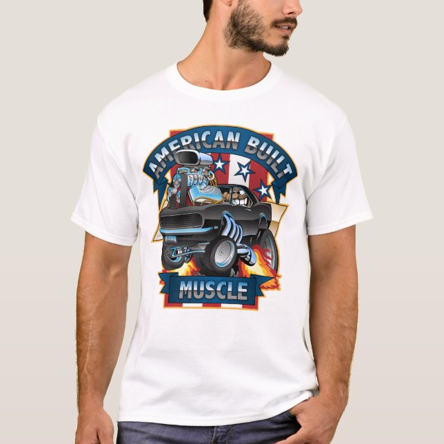 American Built Muscle - Classic Muscle Car Cartoon T-Shirt (Vorderseite)