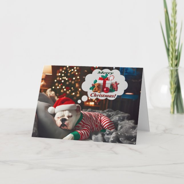 American Bulldog Christmas Dreams Card Feiertagskarte (Vorderseite)