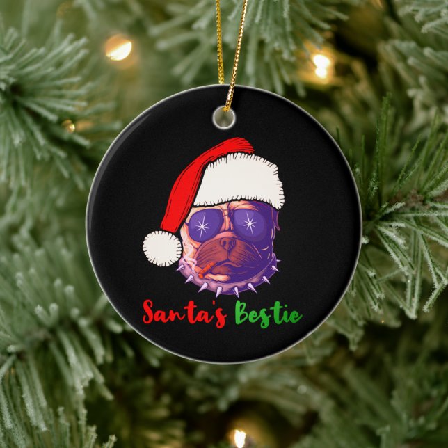 American Bulldog Christmas Santa's Bestie T - Shir Keramik Ornament (Baum)