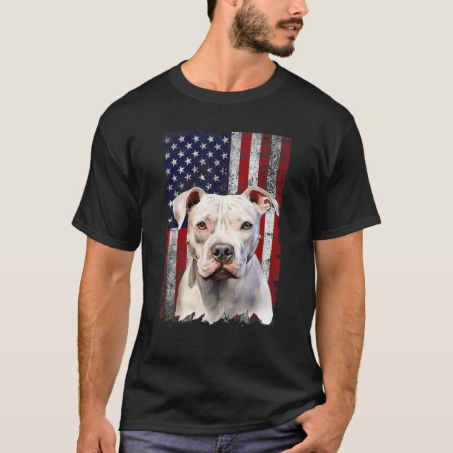 American Bulldog Dog 4th of July American Flag Pat T-Shirt (Vorderseite)