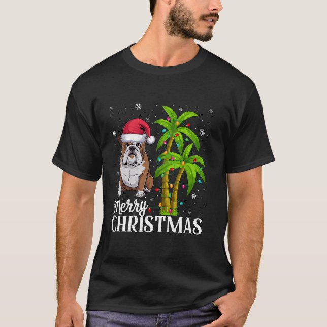 American Bulldog Lovers Men Women Xmas Tree Lights T-Shirt (Vorderseite)