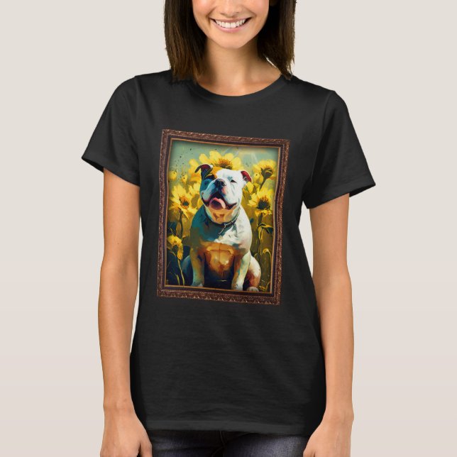 American Bulldog Painting Sunflower Flower Mom Wom T-Shirt (Vorderseite)