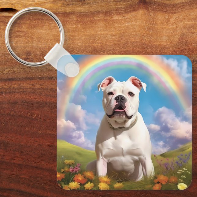 American Bulldog Rainbow Bridge Custom Dog Name Schlüsselanhänger (Vorderseite)