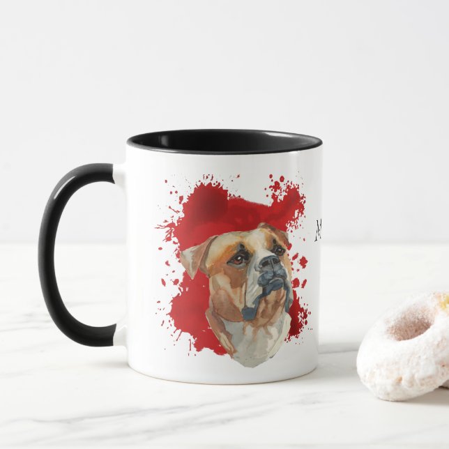 American Bulldog Red Abstrakt Background Tasse (Mit Donut)