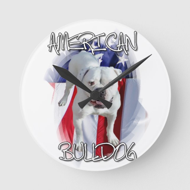 American Bulldog Runde Wanduhr (Vorderseite)