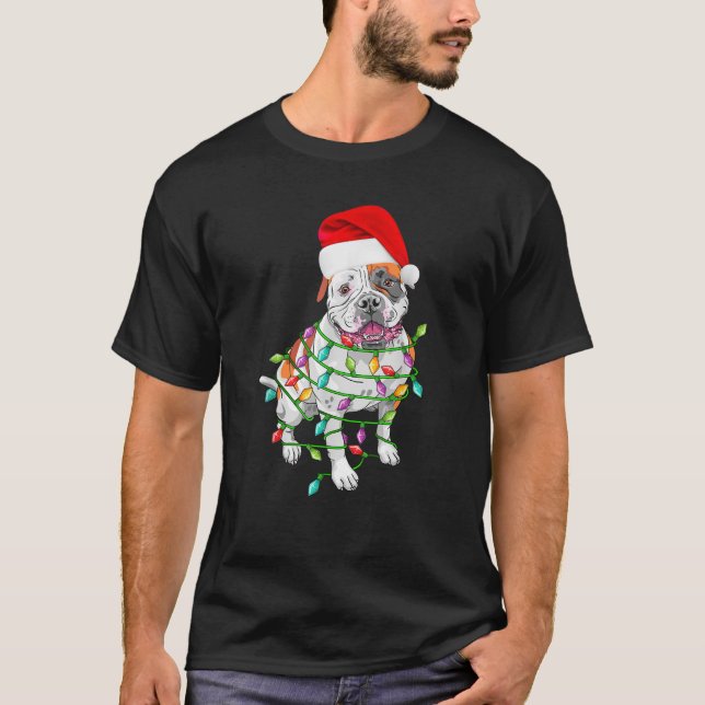 American Bulldog Santa Christmas Hat Lights Xmas G T-Shirt (Vorderseite)
