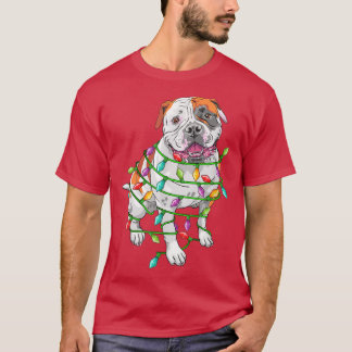 American Bulldog Santa Christmas Tree Lights Xmas T-Shirt