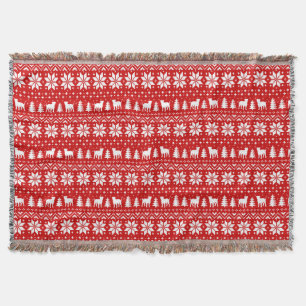 American Bulldog Silhouetten Christmas Pattern Red Decke