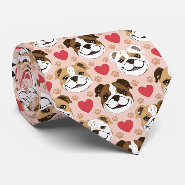 American Bulldog Valentine Hearts Pattern Dog Love Krawatte (Gerollt)