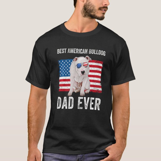 American Bulldog Vater American Flag Downer T-Shirt (Vorderseite)