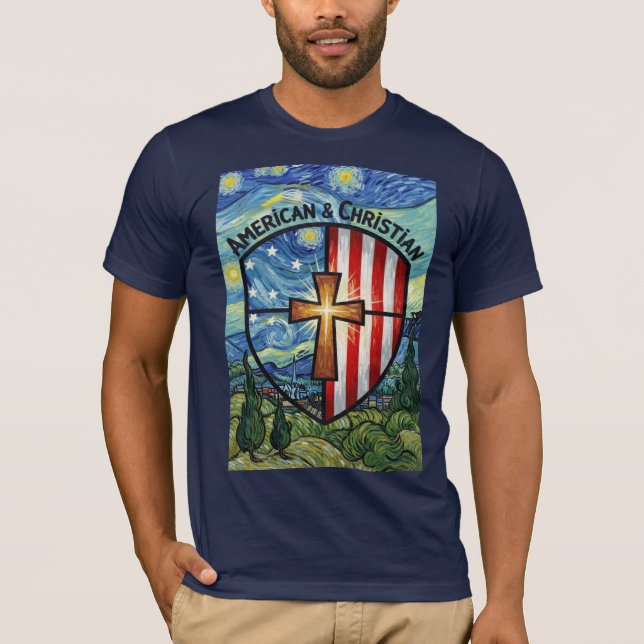 American & Christian Patriotic Shield Faith & Free T-Shirt (Vorderseite)