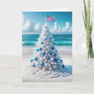 American Christmas Tree On a Beach Feiertagskarte