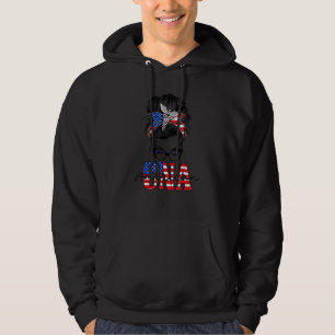American Cna Messy Bun Usa Flag 4. Juli Patrio Hoodie