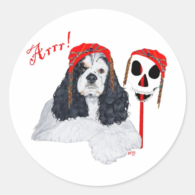 American Cocker Spaniel Pirate Runder Aufkleber (Vorderseite)