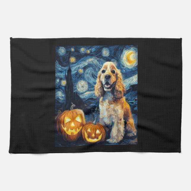 American Cocker Spaniel Süßer Hund Halloween Jack  Geschirrtuch (Horizontal)