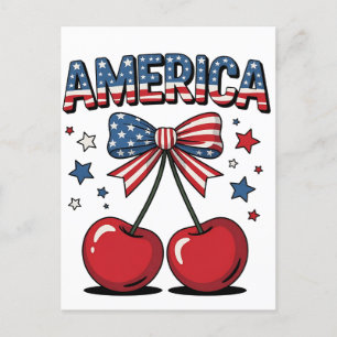 American Coquette Bow Cherry Aesthetic USA Flag Ankündigungspostkarte
