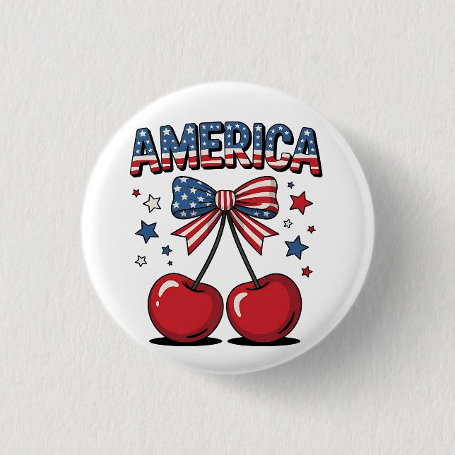 American Coquette Bow Cherry Aesthetic USA Flag Button (Vorderseite)