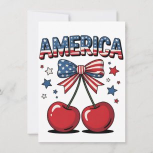 American Coquette Bow Cherry Aesthetic USA Flag Dankeskarte