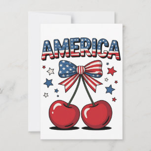 American Coquette Bow Cherry Aesthetic USA Flag Einladung