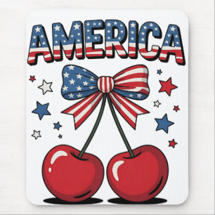 American Coquette Bow Cherry Aesthetic USA Flag Mousepad