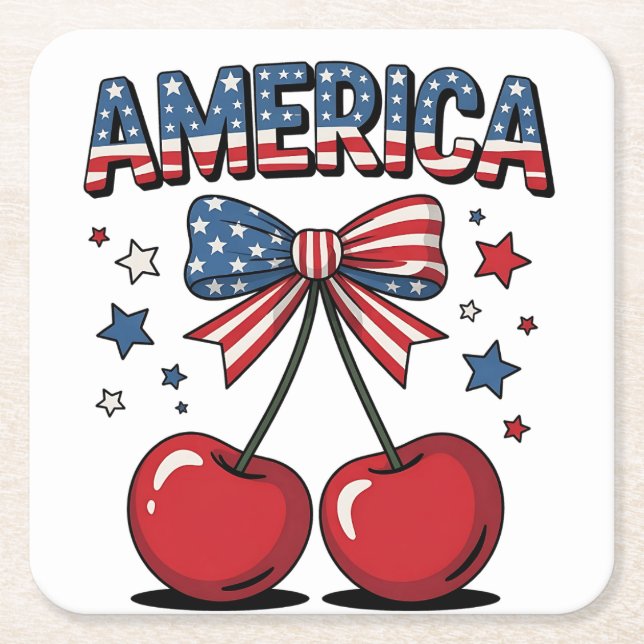 American Coquette Bow Cherry Aesthetic USA Flag Rechteckiger Pappuntersetzer (Vorderseite)