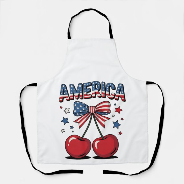 American Coquette Bow Cherry Aesthetic USA Flag Schürze (Vorderseite)