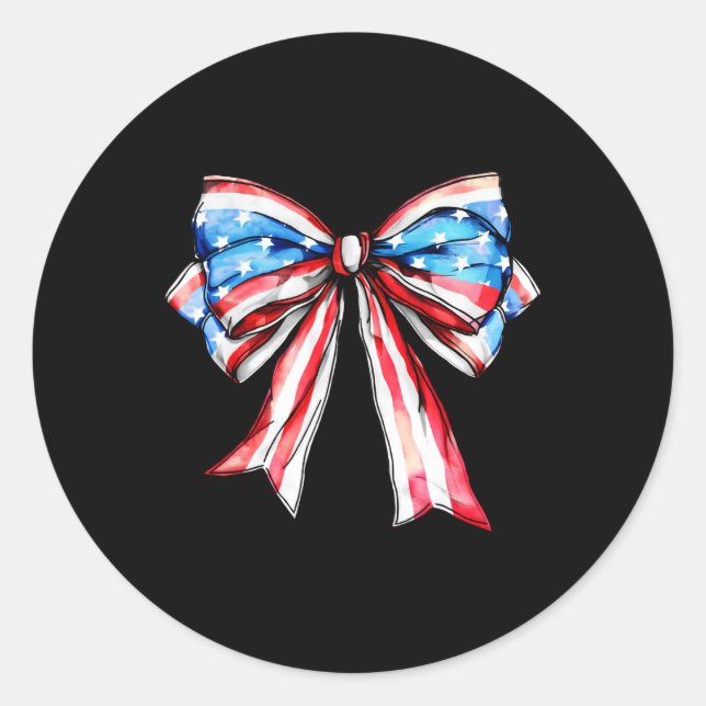 American Coquette Bow Patriotic Usa Flag Happy 4. Runder Aufkleber (Vorderseite)
