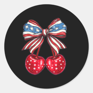 American Coquette Cherry Bow Patriotic Usa Flag 4t Runder Aufkleber