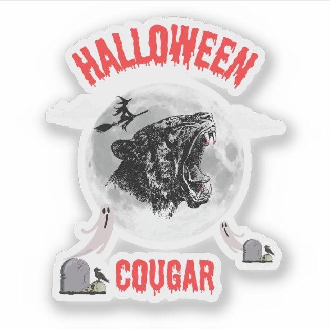 american cougar on halloween night with crows aufkleber (Vorderseite)