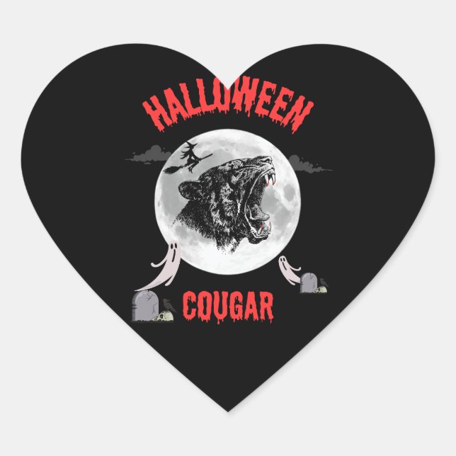 american cougar on halloween night with crows Herz-Aufkleber (Vorderseite)
