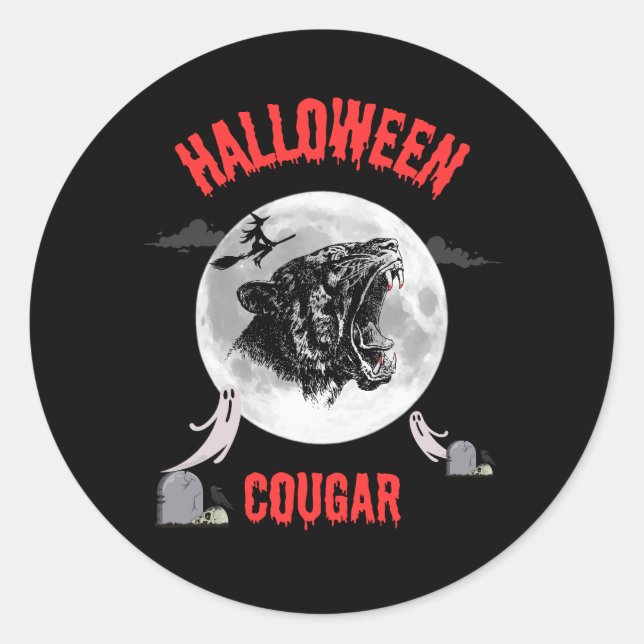 american cougar on halloween night with crows runder aufkleber (Vorderseite)