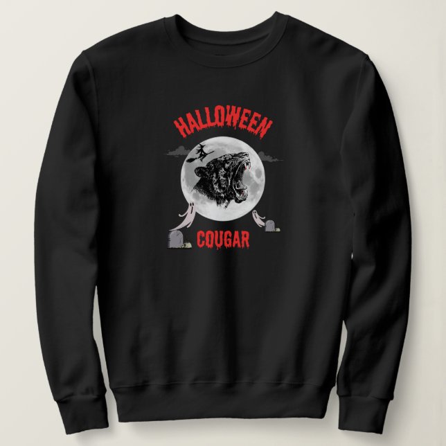 american cougar on halloween night with crows sweatshirt (Design vorne)