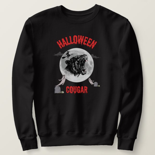 american cougar on halloween night with crows sweatshirt (Design vorne)