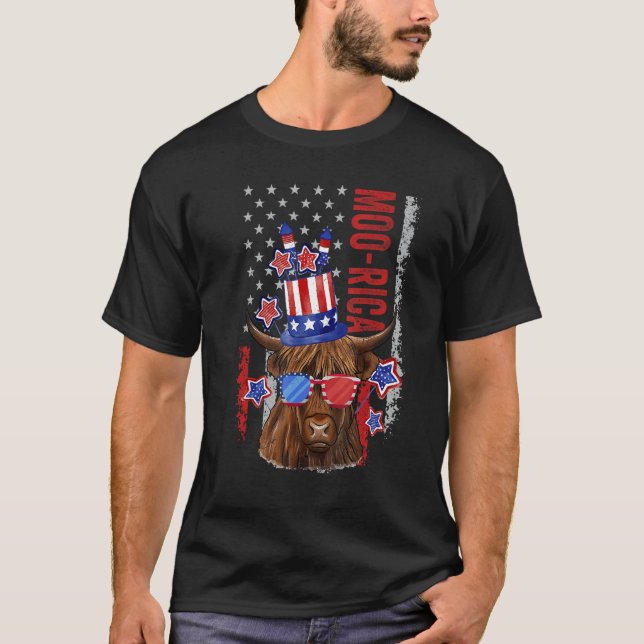 American Cow Western 4th Of July Cow T-Shirt (Vorderseite)