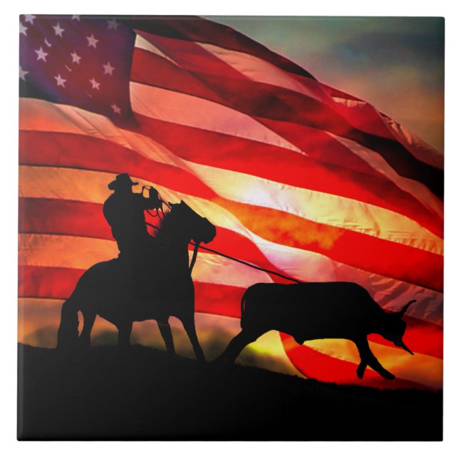 American Cowboy Steer Roping Fliese (Vorderseite)