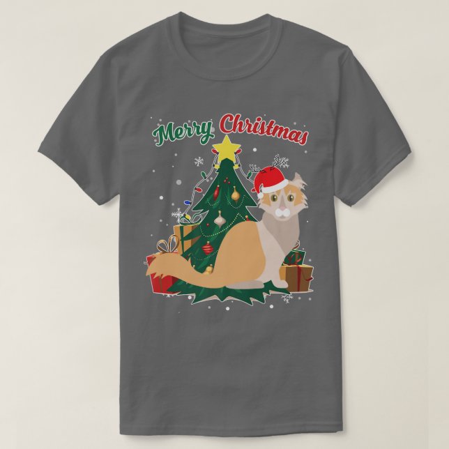 American Curl Cat Christmas Tree Snow Flakes Xmas T-Shirt (Design vorne)