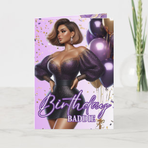 American Curvy Frauen Lila Glam Birthday Karte