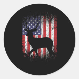 American Deer Jagd Patriotic Hunter Flag Whiteway Runder Aufkleber
