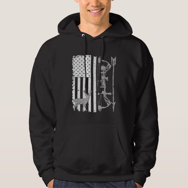 American Deer Junting Bow Hunter Flag Zubehör Hoodie (Vorderseite)