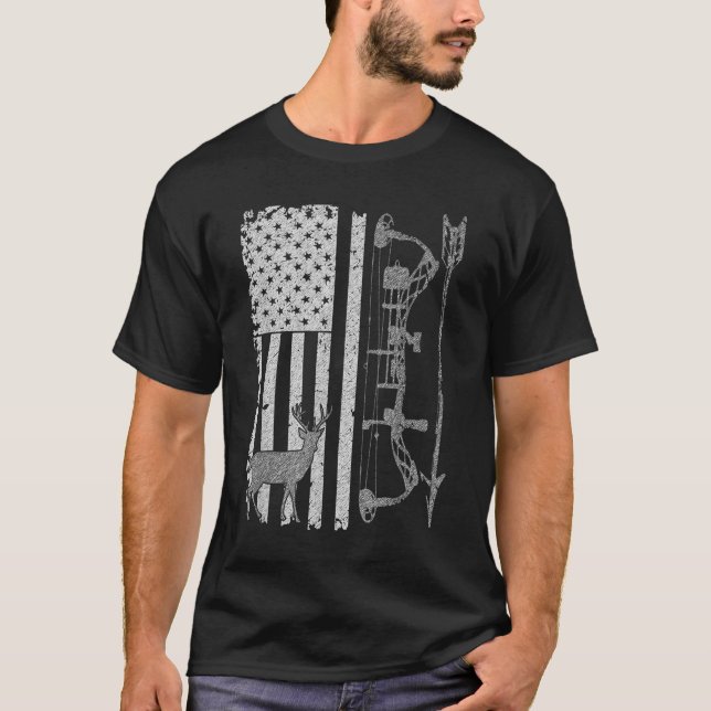 American Deer Junting Bow Hunter Flag Zubehör T-Shirt (Vorderseite)
