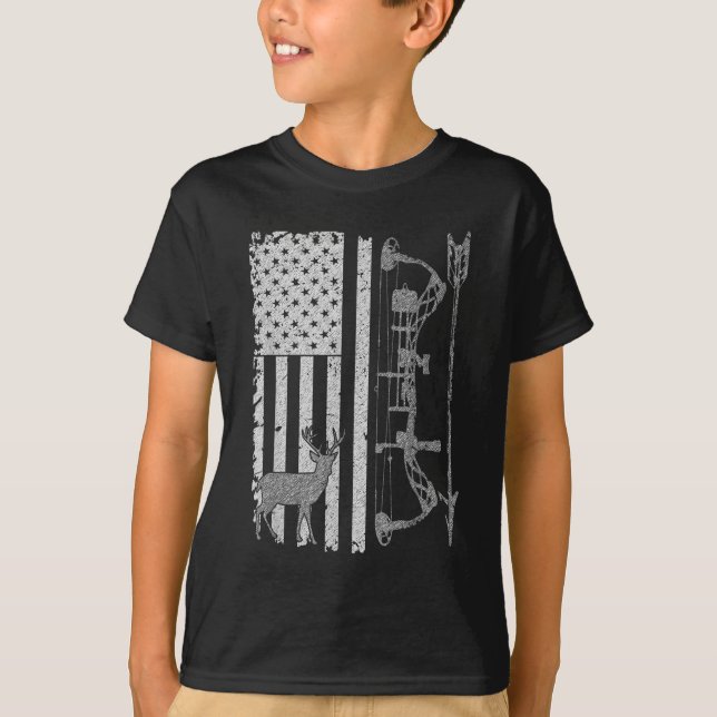 American Deer Junting Bow Hunter Flag Zubehör T-Shirt (Vorderseite)