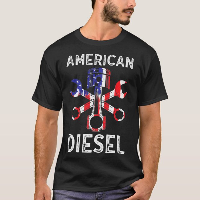 American Diesel American Flag Truck Mechanical T-Shirt (Vorderseite)