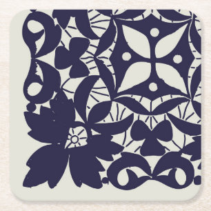 American Doience & Lace, 5Edge, Blue on Beige Pape Rechteckiger Pappuntersetzer