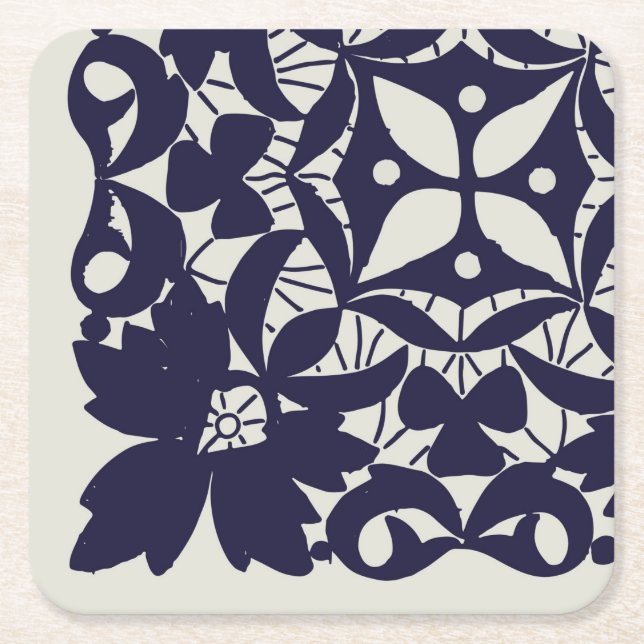 American Doience & Lace, 5Edge, Blue on Beige Pape Rechteckiger Pappuntersetzer (Vorderseite)