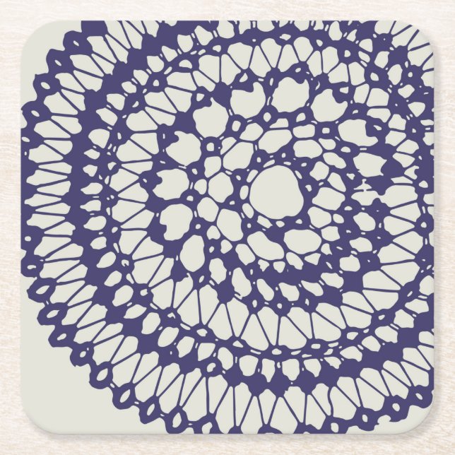 American Doily & Lace, 1, Blue On Cream Paper Plat Rechteckiger Pappuntersetzer (Vorderseite)
