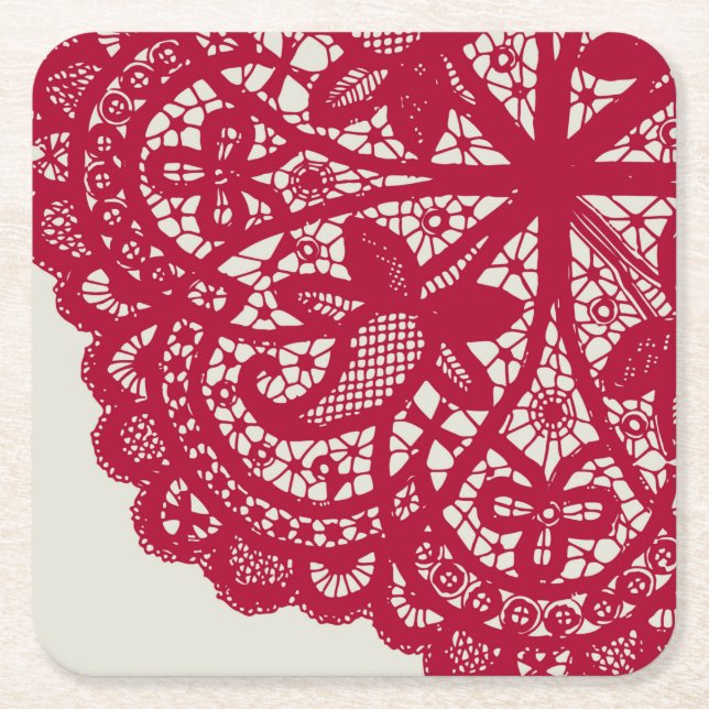 American Doily & Lace, 6, Red on Cream Paper Plate Rechteckiger Pappuntersetzer (Vorderseite)
