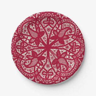 American Doily & Lace, 6, Red on Cream Pappteller